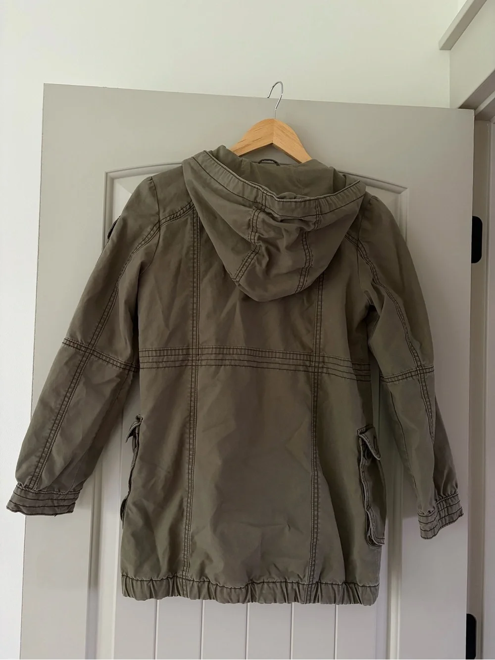 Gap Kids Girls Olive Green Cargo Jacket Hooded Cotton Parka Size XXL 14/16